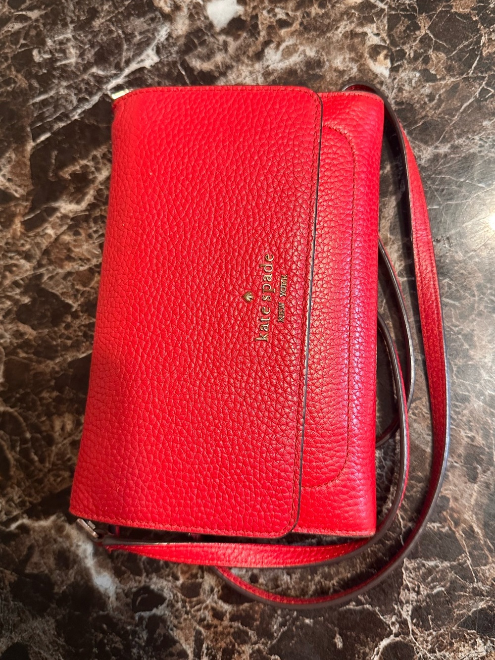kate spade Red Pebble Leather Crossbody with Gold Logo